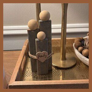 Family of 3 Wooden Block Sculpture Rustic Gray Wash Decor Figurine Gift